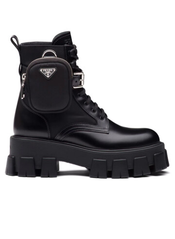 Prada - Prada Monolith brushed leather and nylon boots with pouch