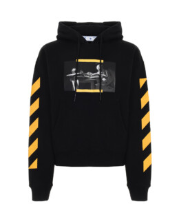 Off-White - BLACK YELLOW STRIPES DETAILED ANGEL PAINTING PRINTED COTTON HOODIE