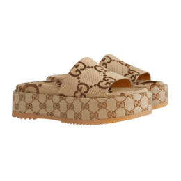 Gucci - Angelina platform 55mm sandal camel canvas