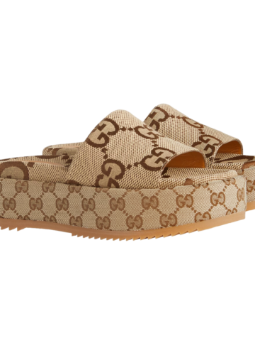 Gucci - Angelina platform 55mm sandal camel canvas