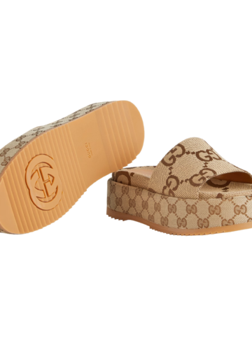 Gucci - Angelina platform 55mm sandal camel canvas