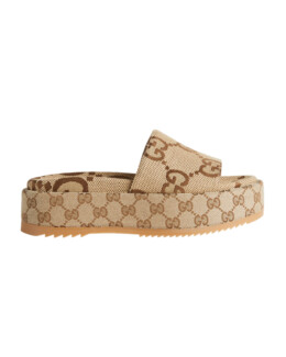 Gucci - Angelina platform 55mm sandal camel canvas