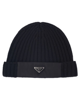 Prada logo rib-knit beanie hat