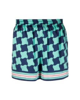 Casablanca - CASABLANCA Blue Shorts with Drawstring and Graphic Print in Silk