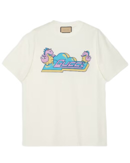 Gucci - COTTON JERSEY T-SHIRT WITH DRAGONS PRINT