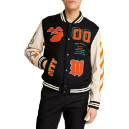 Off-White - OFF-WHITE  Leather-Trim Graphic Bomber Jacket