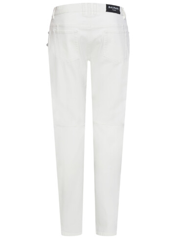 Balmain - White Stretch Denim Slim-Fit Jeans With Ribbed Knees Detailing