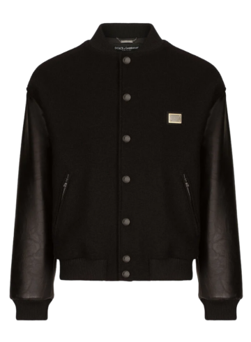 Dolce & Gabbana - Wool Jacket with Faux Leather Sleeves and Tag