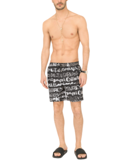 Dolce & Gabbana - Mid-length swim trunks with all-over Dolce&Gabbana print