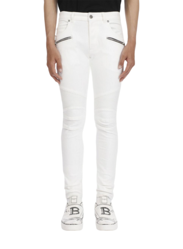 Balmain - White Stretch Denim Slim-Fit Jeans With Ribbed Knees Detailing