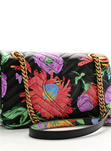 Gucci - KEN SCOTT Calfskin Matelasse Floral Small GG Marmont Shoulder Bag Black