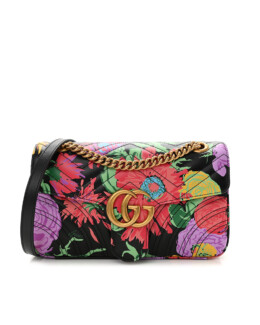 Gucci - KEN SCOTT Calfskin Matelasse Floral Small GG Marmont Shoulder Bag Black